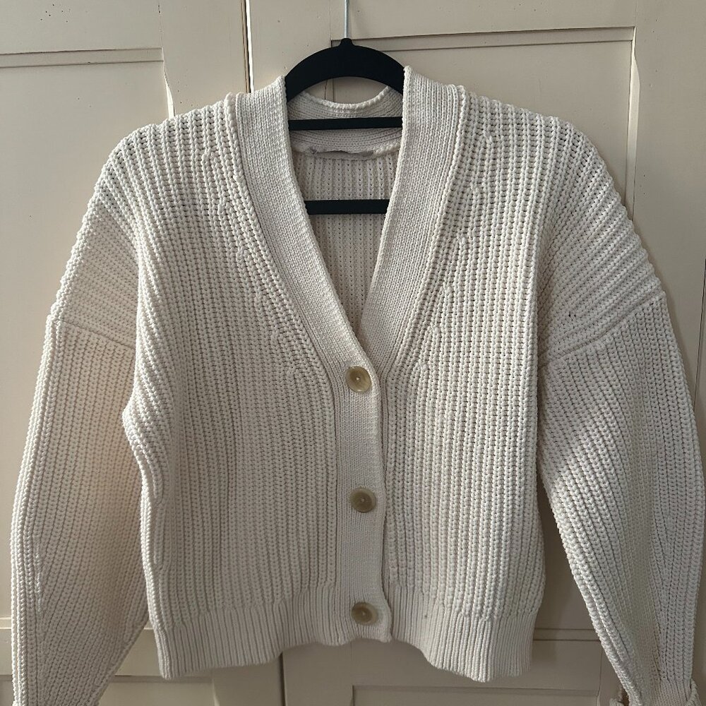 Everlane Texture Cotton Cardigan in Bone